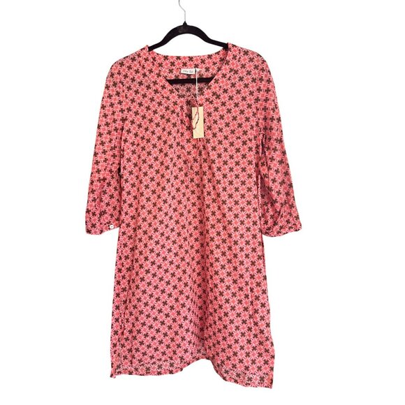 Ellie Kai Other - Ellie Kai Pink Brown Geometric Pattern Cover-Up Dress Medium Cotton NWT